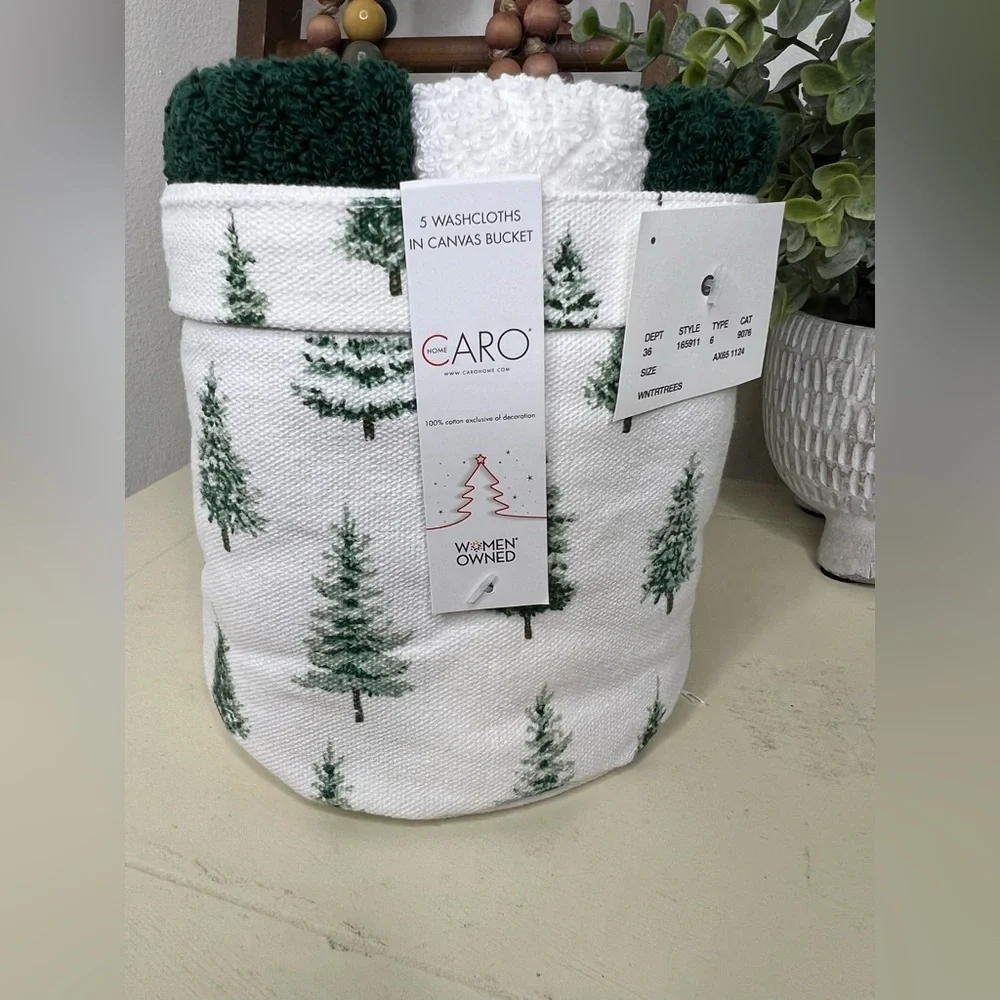 Brand New-Caro Home Set of 5 Washcloths in Canvas Bucket
